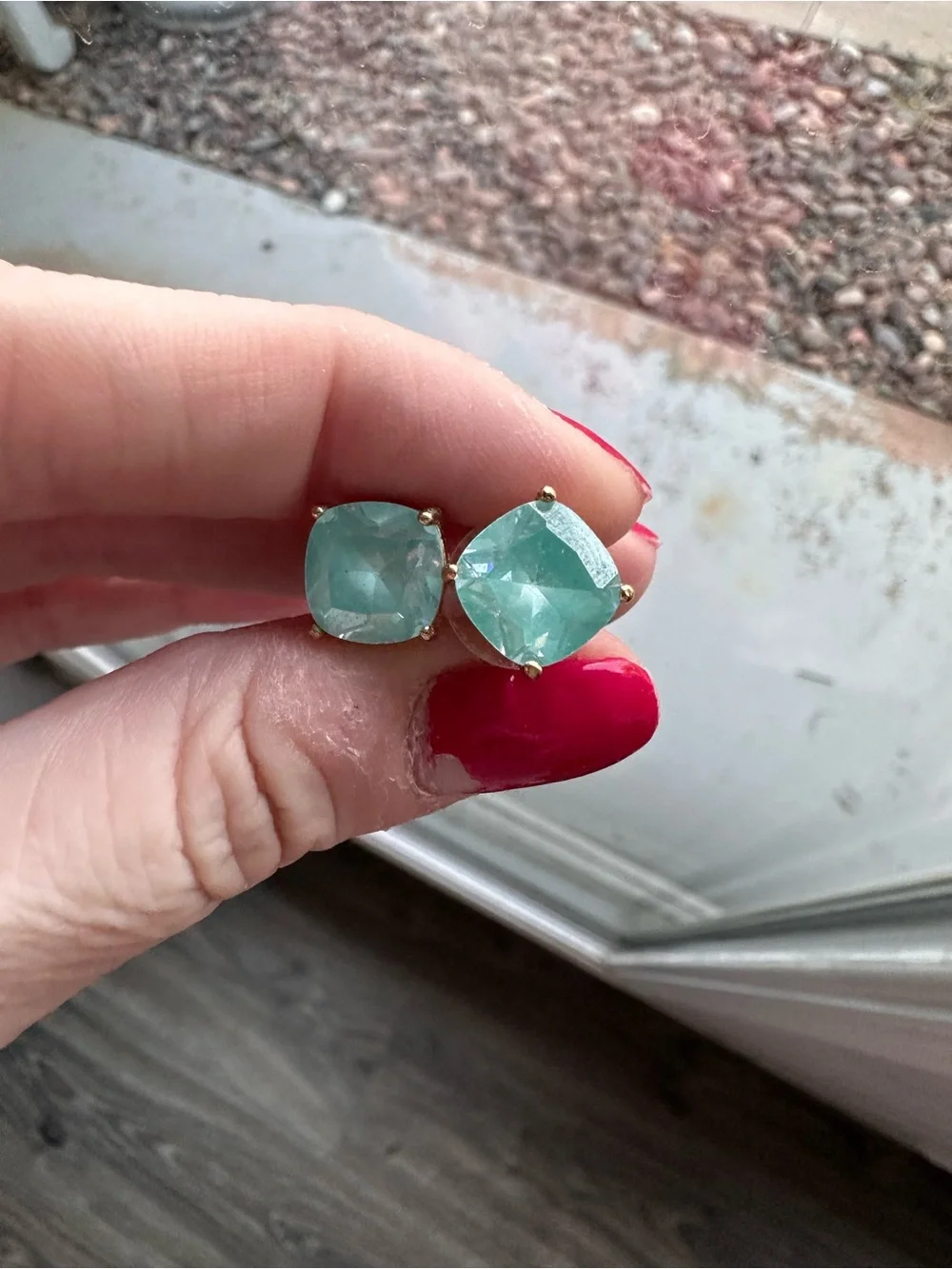 kate spade Small Square Stud Earrings with Aqua Cushion Stones